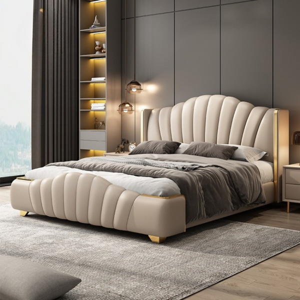 Elegance Modern Luxury Bed Frame with Gold Accents & Upholstered Design