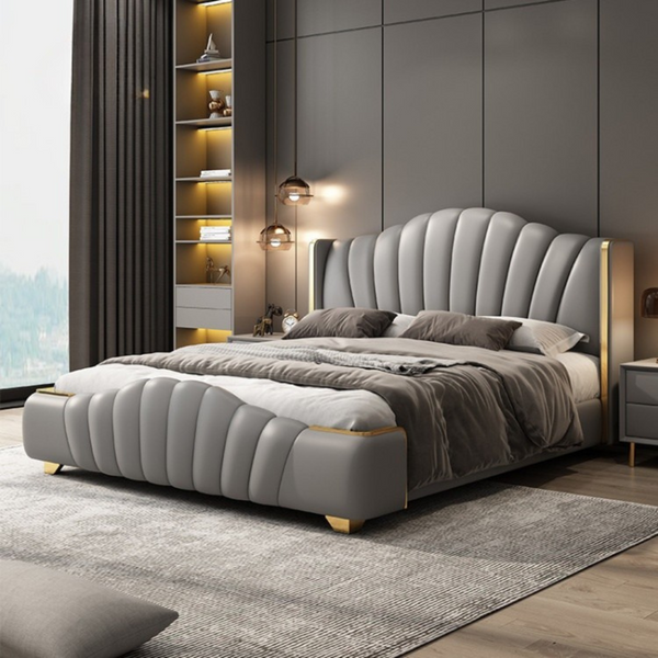 Elegance Modern Luxury Bed Frame with Gold Accents & Upholstered Design