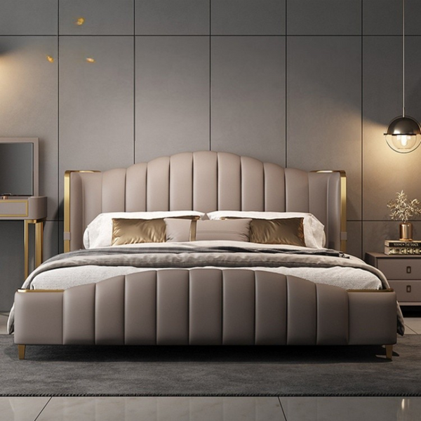 Elegance Modern Luxury Bed Frame with Gold Accents & Upholstered Design