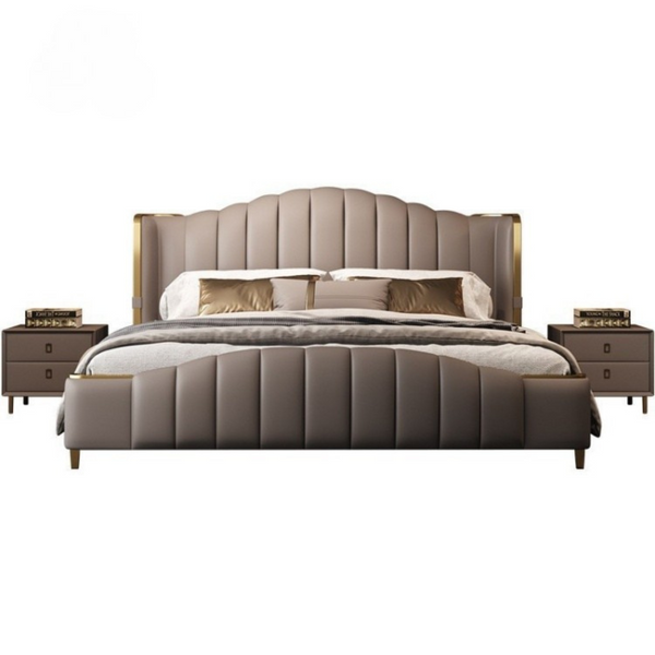 Elegance Modern Luxury Bed Frame with Gold Accents & Upholstered Design