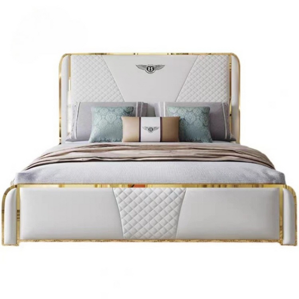 Luxe Horizon Bed – Modern Gold-Accented Quilted Bed Frame