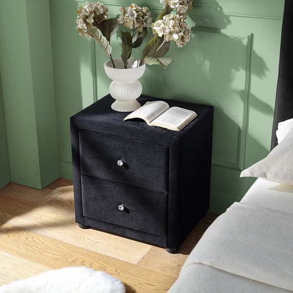Dallas Velvet Bedside Table Black