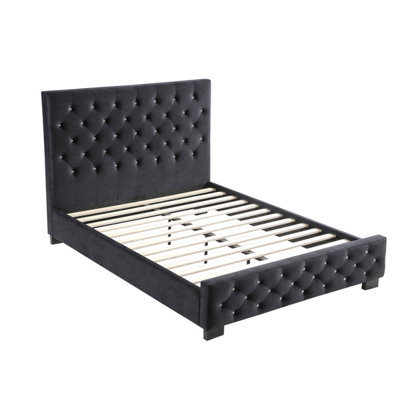 Dallas Velvet Bed With Tufted Diamond Black