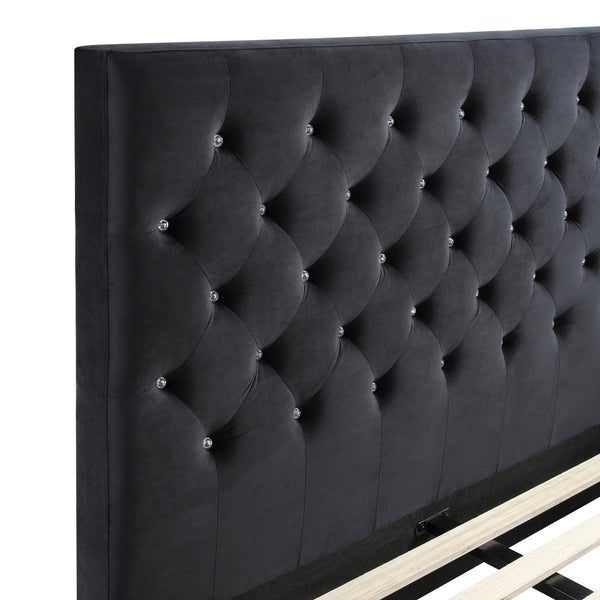 Dallas Velvet Bed With Tufted Diamond Black