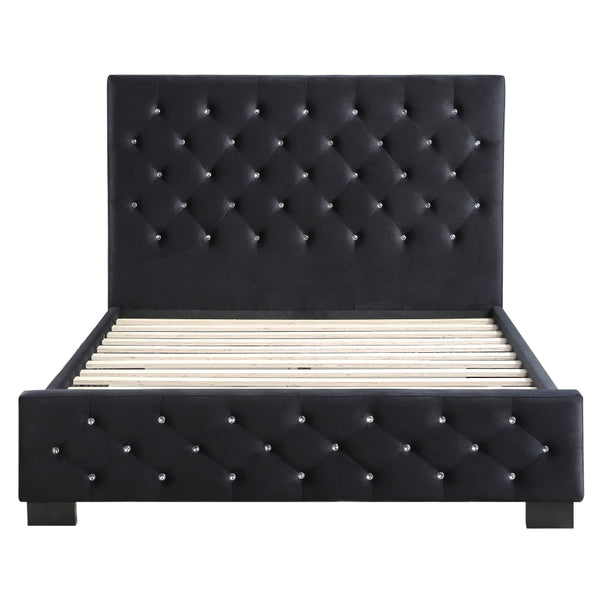 Dallas Velvet Bed With Tufted Diamond Black