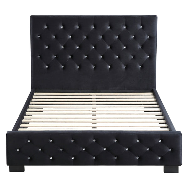 Dallas Velvet Bed With Tufted Diamond Black