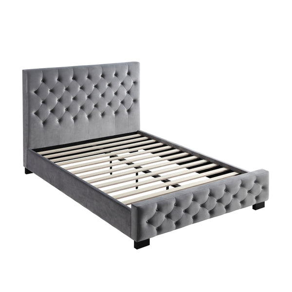 Dallas Velvet Bed With Tufted Diamond Grey