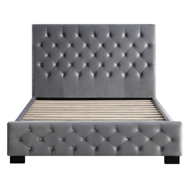 Dallas Velvet Bed With Tufted Diamond Grey