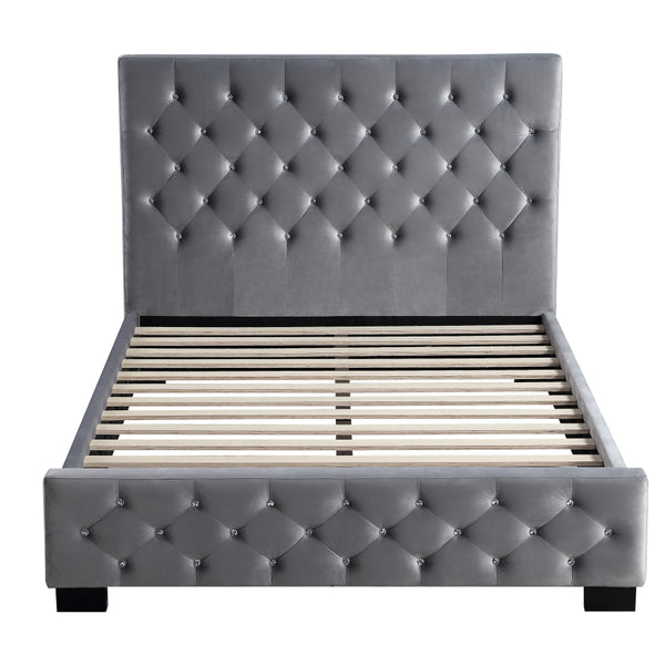 Dallas Velvet Bed With Tufted Diamond Grey
