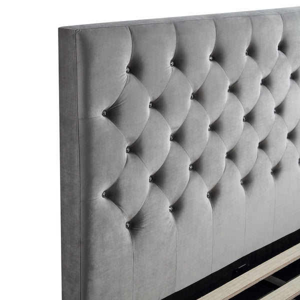 Dallas Velvet Bed With Tufted Diamond Grey