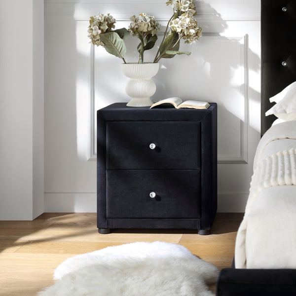 Dallas Velvet Bedside Table Black