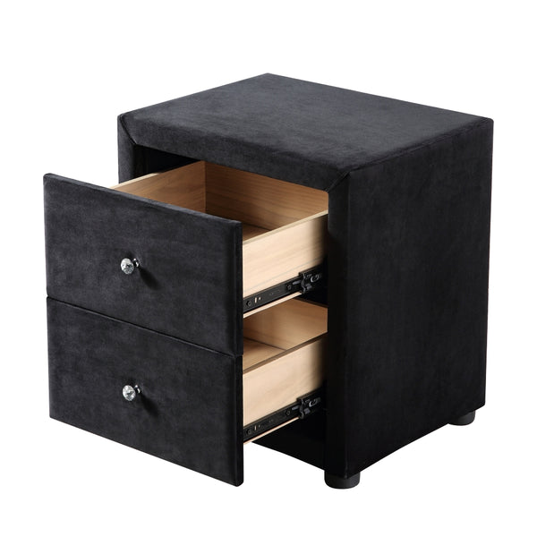 Dallas Velvet Bedside Table Black