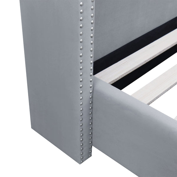 Winton Tufted Upholstered Wing Grey Gas lift Velvet Bed