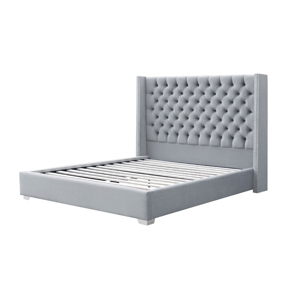 Winton Tufted Upholstered Wing Grey Gas lift Velvet Bed