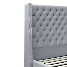 Winton Tufted Upholstered Wing Grey Gas lift Velvet Bed