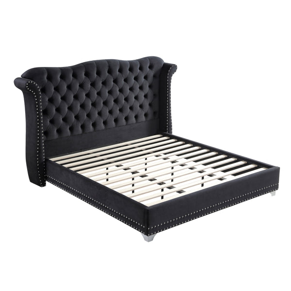 Buy Derby Tufted Upholstered Wing Black Velvet Bed Australia