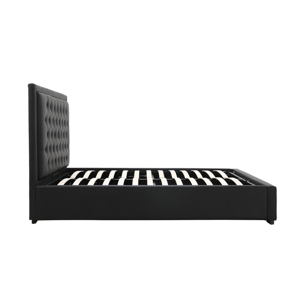 Lima Gas Lift Leather Storage Bed Black