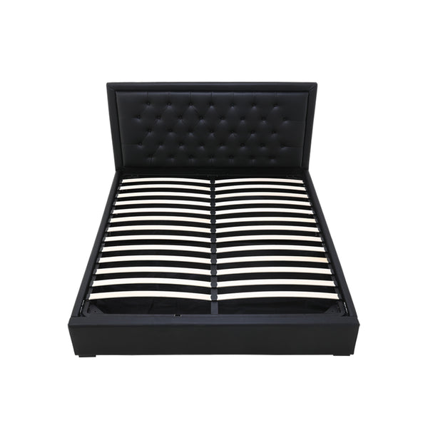 Lima Gas Lift Leather Storage Bed Black