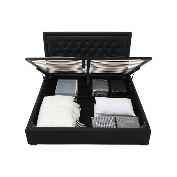 Lima Gas Lift Leather Storage Bed Black