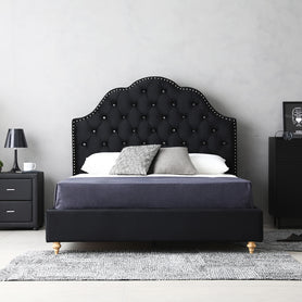 Luxor Velvet Bed With Tufted Diamond Black