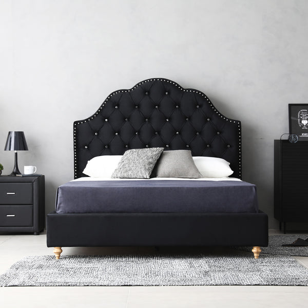 Luxor Velvet Bed With Tufted Diamond Black