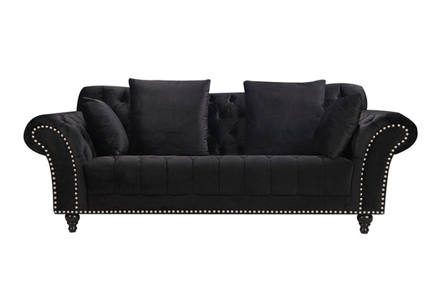 Monarch Chesterfield Sofa Velvet Black 3 Seater