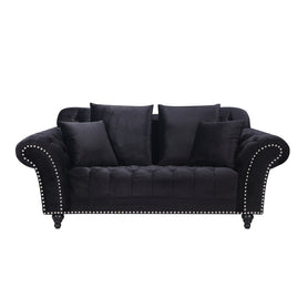 Monarch Chesterfield Sofa Velvet Black 2 Seater