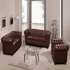 Nester Chesterfield Sofa Set Cherry Brown