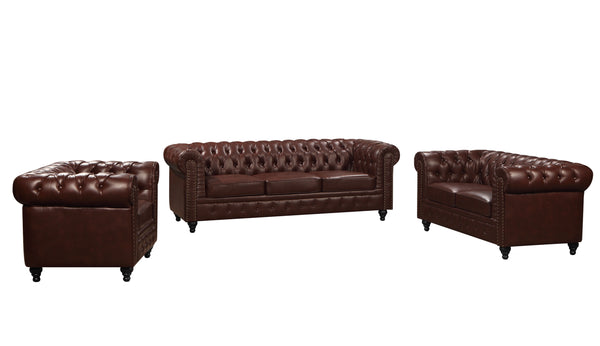 Nester Chesterfield Sofa Set Cherry Brown