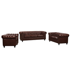 Nester Chesterfield Sofa Set Cherry Brown