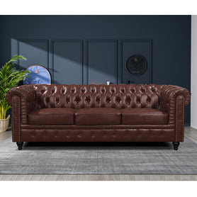 Nester Chesterfield 3 Seat Sofa Cherry Brown