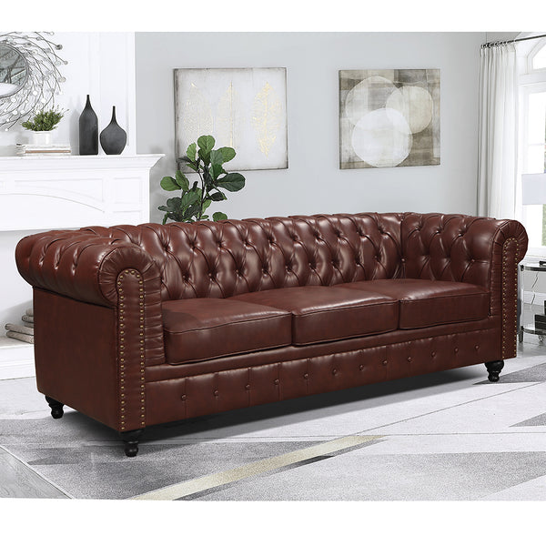 Nester Chesterfield 3 Seat Sofa Cherry Brown