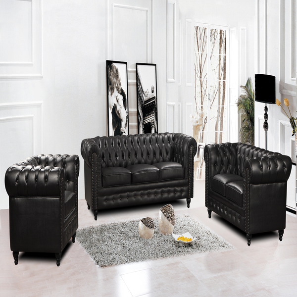 Nester Chesterfield Sofa Set Black