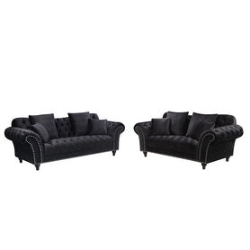 Monarch Chesterfield Sofa Set Velvet Black