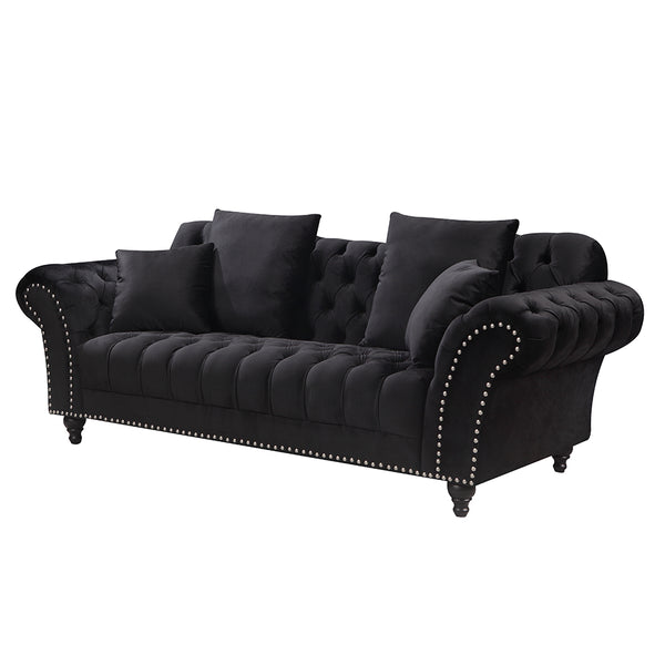Monarch Chesterfield Sofa Velvet Black 3 Seater