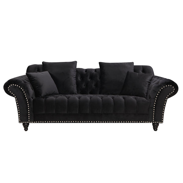 Monarch Chesterfield Sofa Set Velvet 3+2+Arm Chair Black