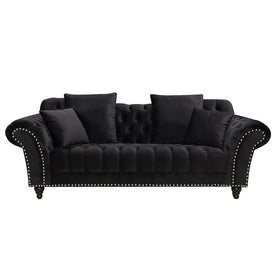 Monarch Chesterfield Sofa Velvet Black 3 Seater