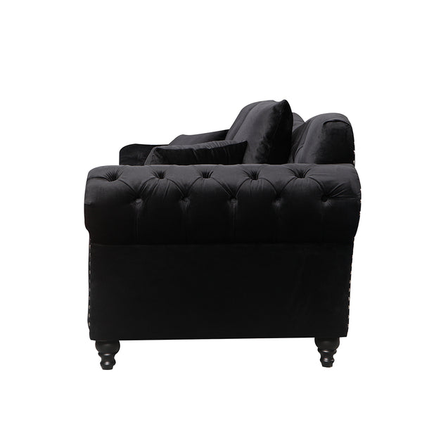 Monarch Chesterfield Sofa Velvet Black 3 Seater