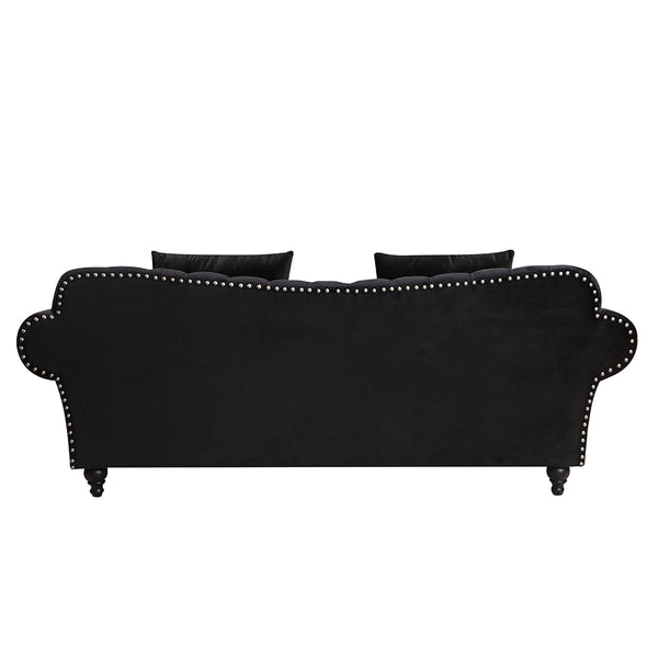 Monarch Chesterfield Sofa Velvet Black 3 Seater