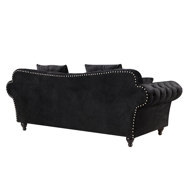 Monarch Chesterfield Sofa Velvet Black 3 Seater