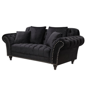 Monarch Chesterfield Sofa Velvet Black 2 Seater