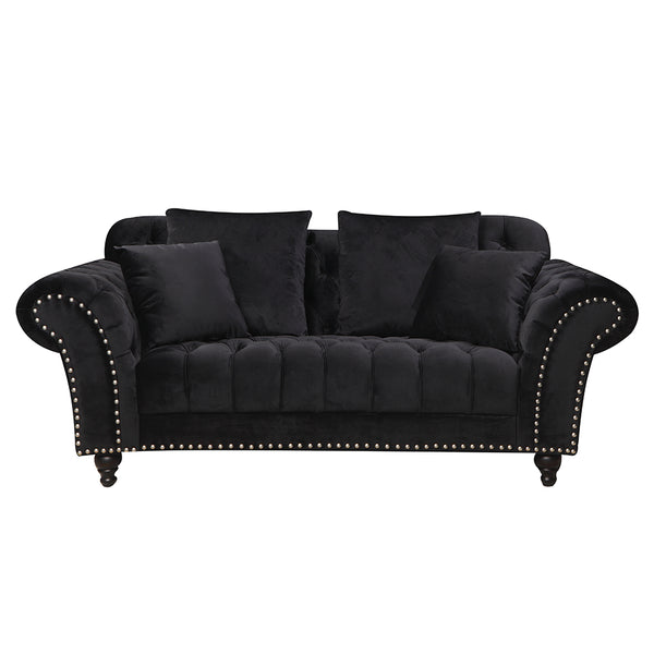 Monarch Chesterfield Sofa Set Velvet 3+2+Arm Chair Black