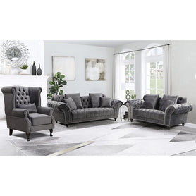 Monarch Chesterfield Sofa Set Velvet 3+2+Arm Chair Grey