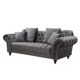 Monarch Chesterfield Sofa Velvet Grey 3 Seater