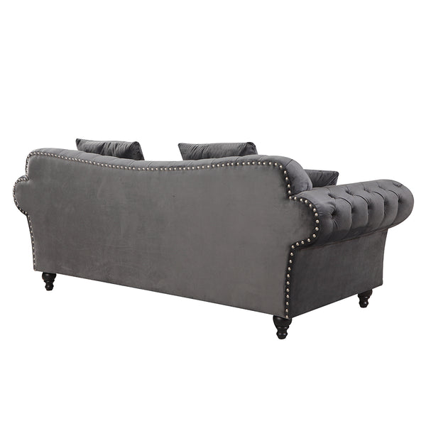 Monarch Chesterfield Sofa Velvet Grey 3 Seater