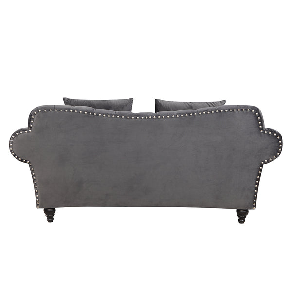 Monarch Chesterfield Sofa Velvet Grey 2 Seater