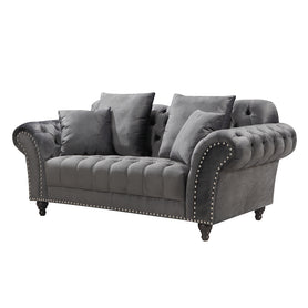 Monarch Chesterfield Sofa Velvet Grey 2 Seater
