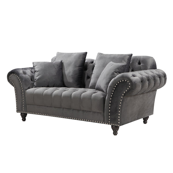 Monarch Chesterfield Sofa Velvet Grey 2 Seater