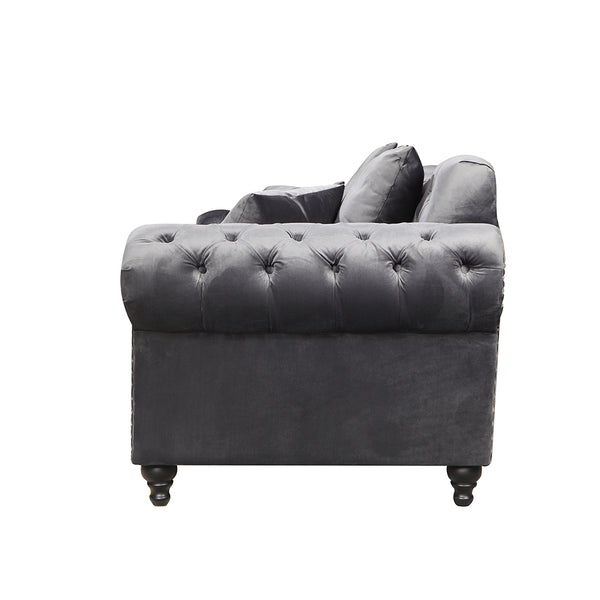 Monarch Chesterfield Sofa Set Velvet Dark Grey