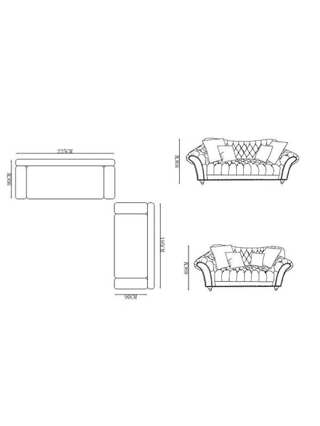 Monarch Chesterfield Sofa Set Velvet Dark Grey